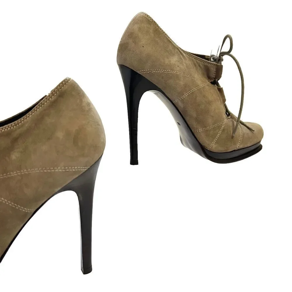 Diane von Furstenberg Size 7 Tan Suede Lace Up Stiletto Heels Pump